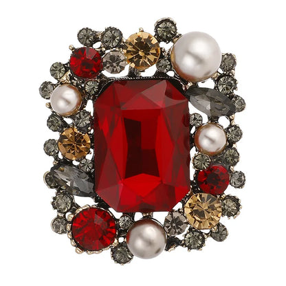 Brosche Perle Kristall Strass Quadrat Vintage Retro Luxus Damen