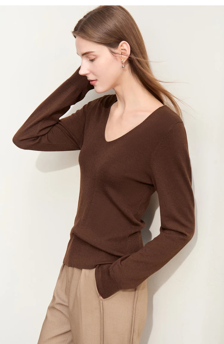 Damen V-Ausschnitt Pullover Wolle-Seide Slim Pendler Herbst