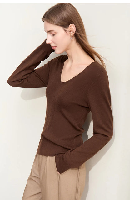 Damen V-Ausschnitt Pullover Wolle-Seide Slim Pendler Herbst
