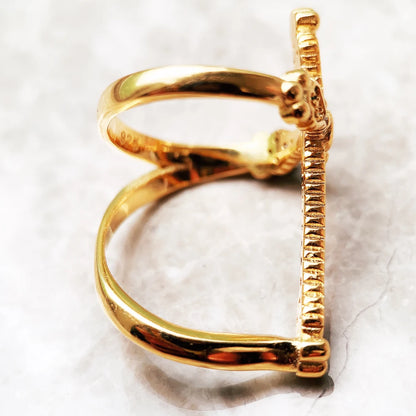 Damen-Ring Kreuz bunt vergoldet viktorianisch aus Sterlingsilber