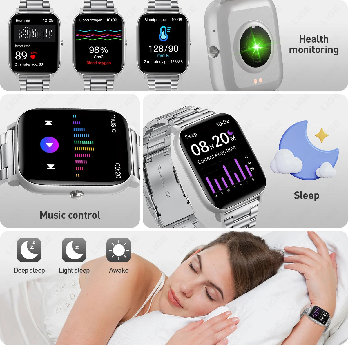 LIGE 2025, Smart Uhren Männer Frauen Voller Touchscreen Drahtlose Anruf Wasserdichte Sport Fitness Tracker Smartwatch Dame Reloj Mujer