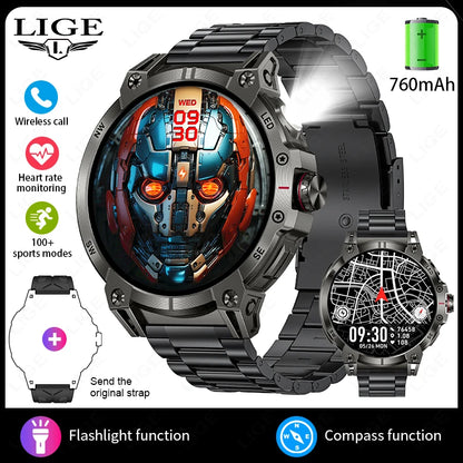 Herren Smartwatch mit Bluetooth Anruf Funktion und Fitness Tracker für Outdoor Aktivitäten