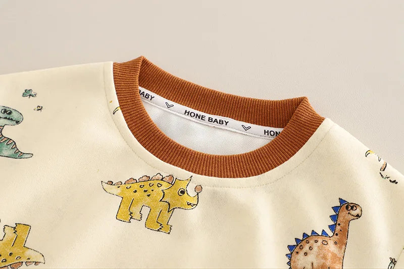 Kinder Hoodie-Set mit Cartoon-Dinosaurier-Pullover und lockeren Hosen für Jungen