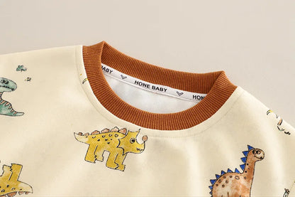 Kinder Hoodie-Set mit Cartoon-Dinosaurier-Pullover und lockeren Hosen für Jungen