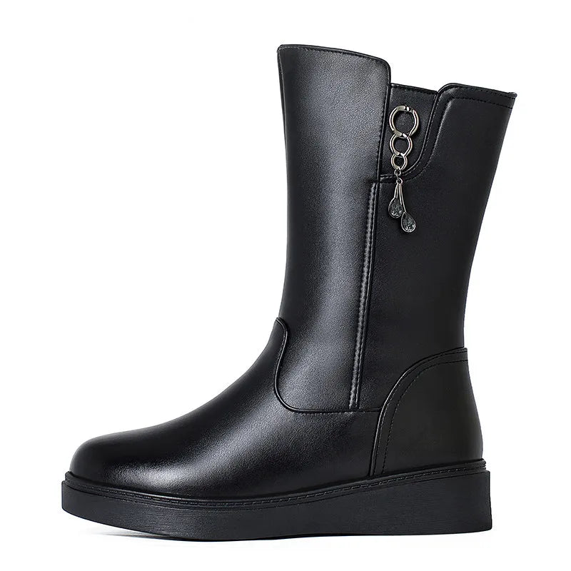 AIYUQI Women's Winter Boots Wool 2025  New Large Size 41 42 43 Women's Snow Boots Wool Flat Women's Mid-Boots