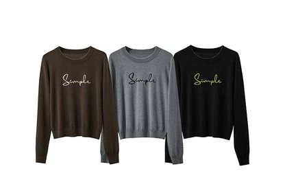 Langarm-T-Shirt-Set: braun, grau und schwarz, jeweils mit „Simple“-Schriftzug
