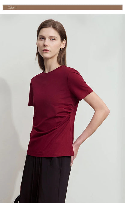 Damen T-Shirt mit Rundhalsausschnitt und gebrochenen Falten aus Modal-Baumwolle