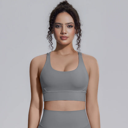 Sport-BH Yoga, grau (Titanium Gray), gepolsterte Cups, breiter Unterbrustbund