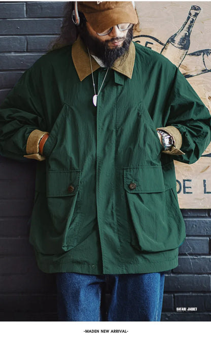 Herren Retro Safari Jacke mit mehreren Taschen im klassischen Stil