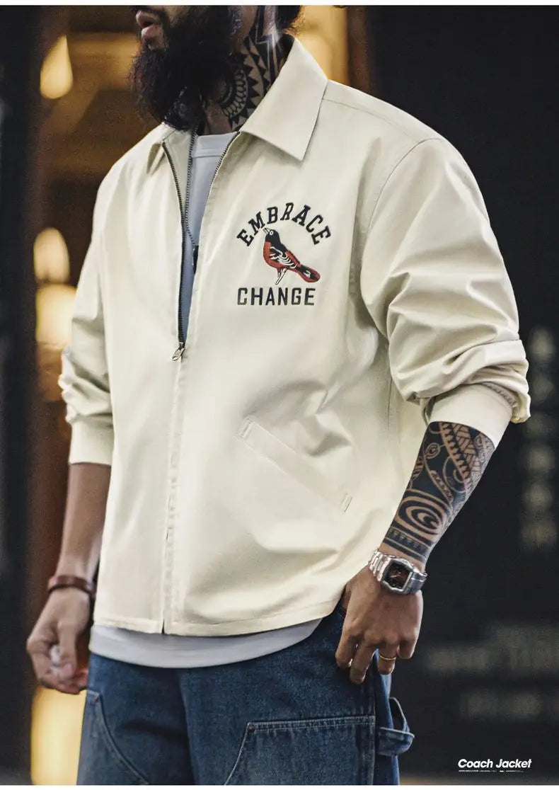 Herren Vintage-gestickte Coach-Jacke im lässigen Stil mit Reißverschluss