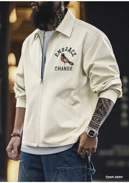 Herren Vintage-gestickte Coach-Jacke im lässigen Stil mit Reißverschluss