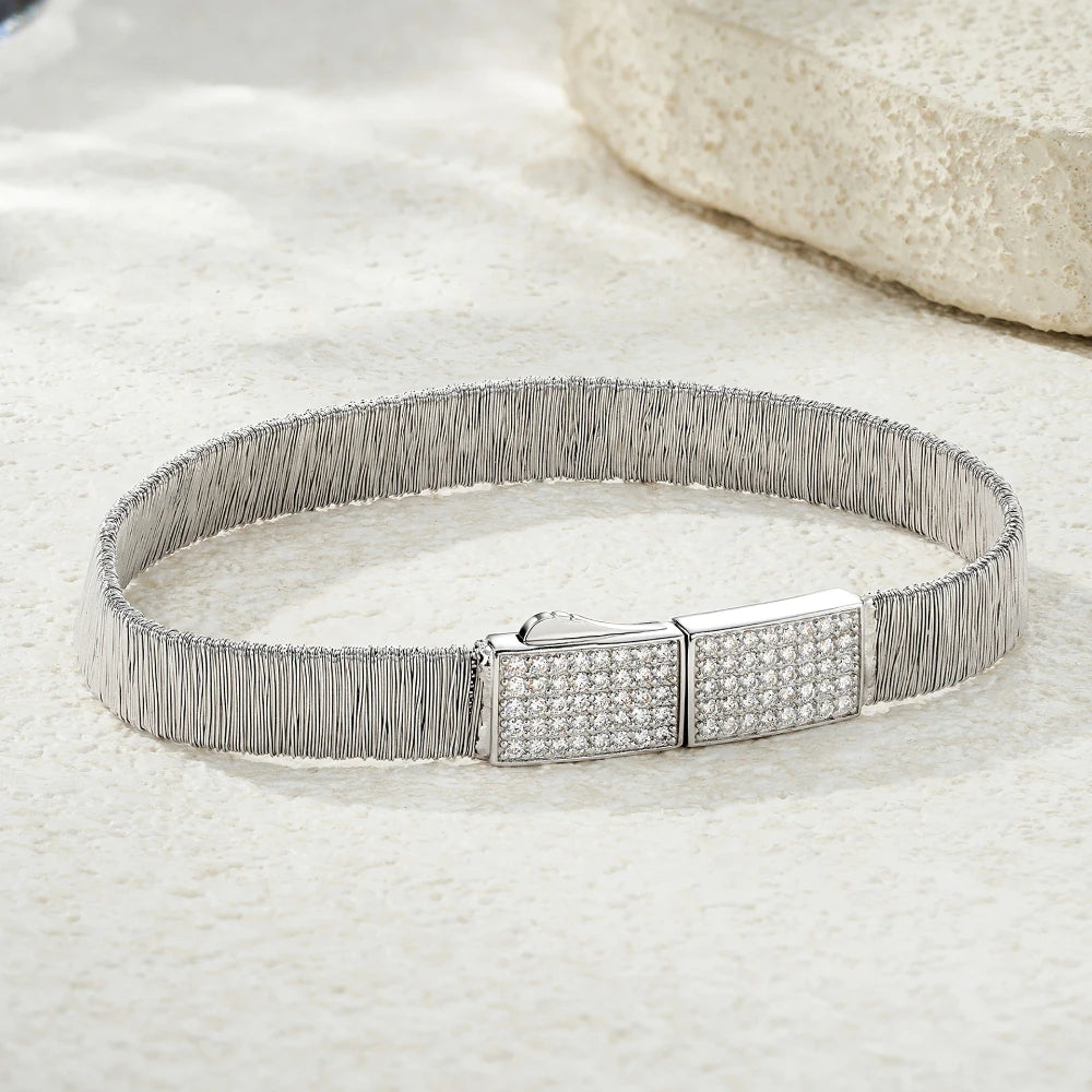Damen-Tennisarmband Flachdraht mit Moissanit