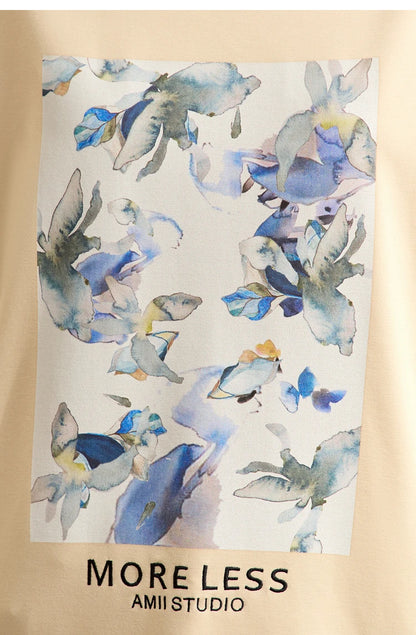 Damen T-Shirts im Minimalismus-Stil mit lässigem O-Neck und Blumen-Druck