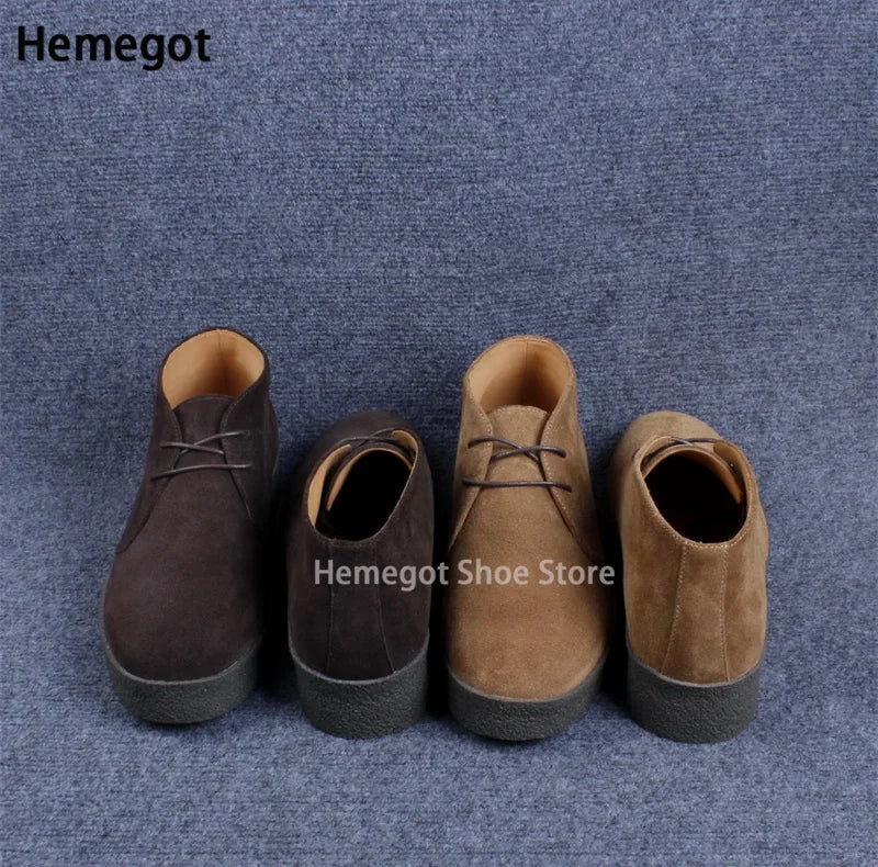 Herren-Desert-Bootie-Schnürschuhe aus Leder, dunkelbraun und beige, dicke Sohle