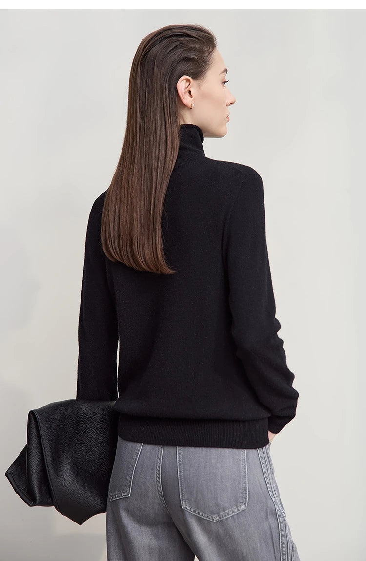 Damen-Rollkragenpullover Wolle-Kaschmir locker einfarbig Herbst