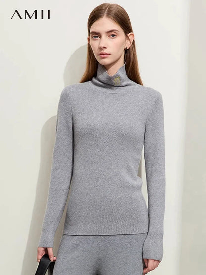 Damen-Rollkragenpullover Kaschmir-Wolle Slim Stickerei Winter
