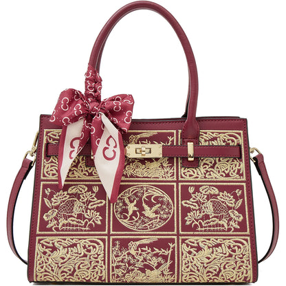 Damen Handtasche Aus Split-Leder Mit Crossbody-Tasche Im Chinesischen Stil