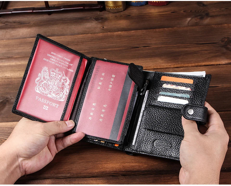 Herren Echtleder Geldbörse Vintage Trifold Kurzgeldbörse Kartenhalter Reisepass