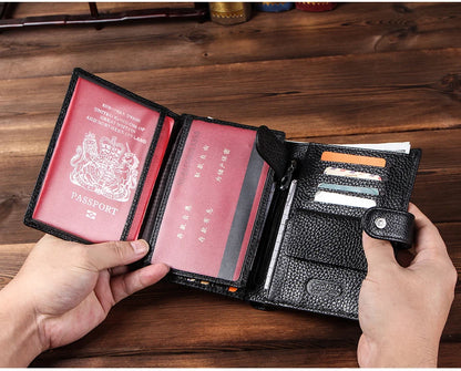 Herren Echtleder Geldbörse Vintage Trifold Kurzgeldbörse Kartenhalter Reisepass