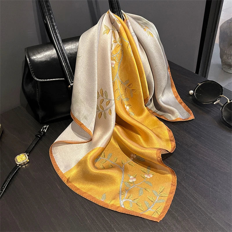 Damen Seidenschal 53cm quadratisch Blumenprint Luxus Hijab Bandana H