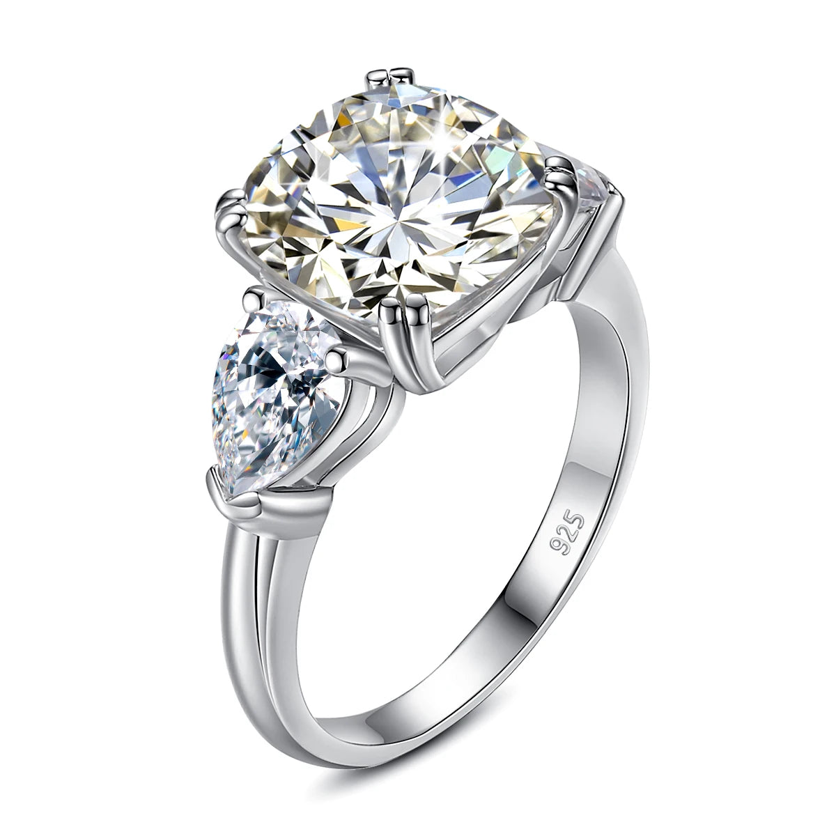 Damen-Ring Moissanit Drei-Stein Kissen-Schliff 5-Karat Zertifiziert Mit Echtheitszertifikat