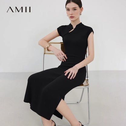 Elegantes Damen Strickkleid Mit Bequemem Stretch Und Chinesischem Stil