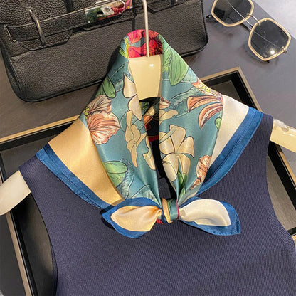 Damen Seidenschal 53cm quadratisch Blumenprint Luxus Hijab Bandana