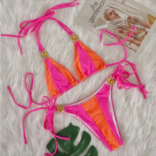Verführerisches Mesh-Bikini-Set mit Push-up-Effekt und hoher Taille – ideal für Strand und Pool