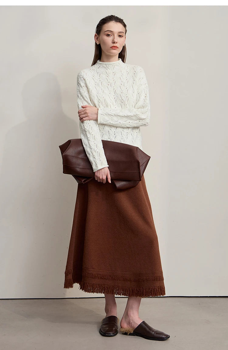 Damen-Strickpullover mit Stehkragen, langarm, hell cremefarben, locker sitzend