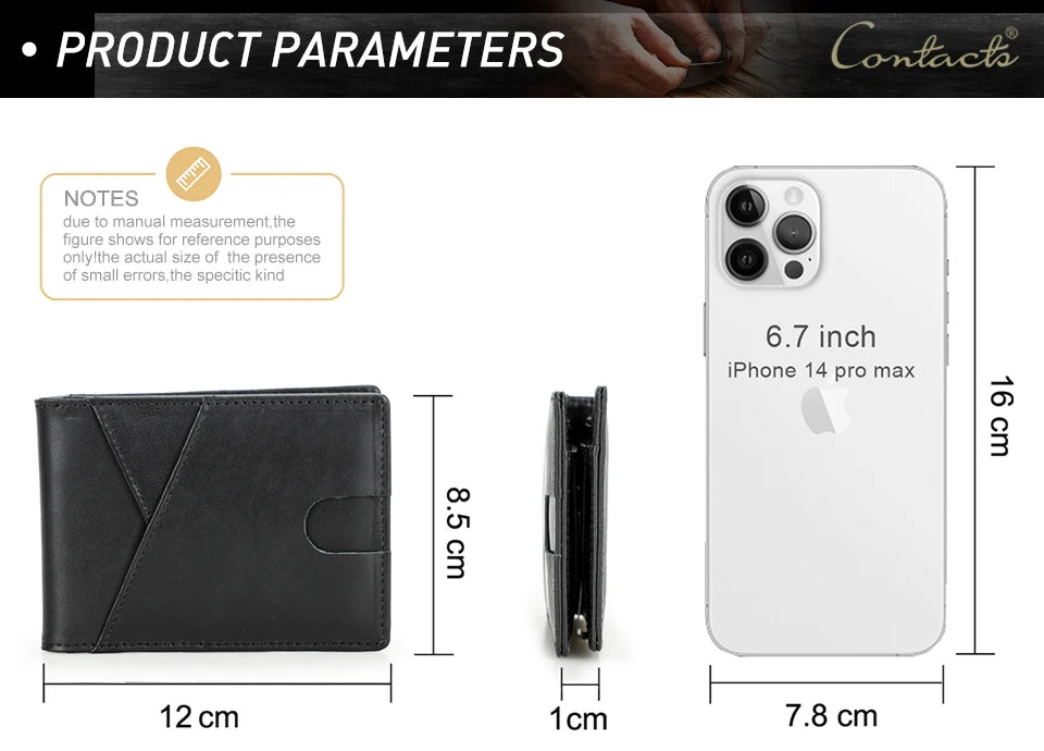 Herren Echtleder Geldbörse Retro RFID Geldclip Daumenfach Fotohalter Mini Reise