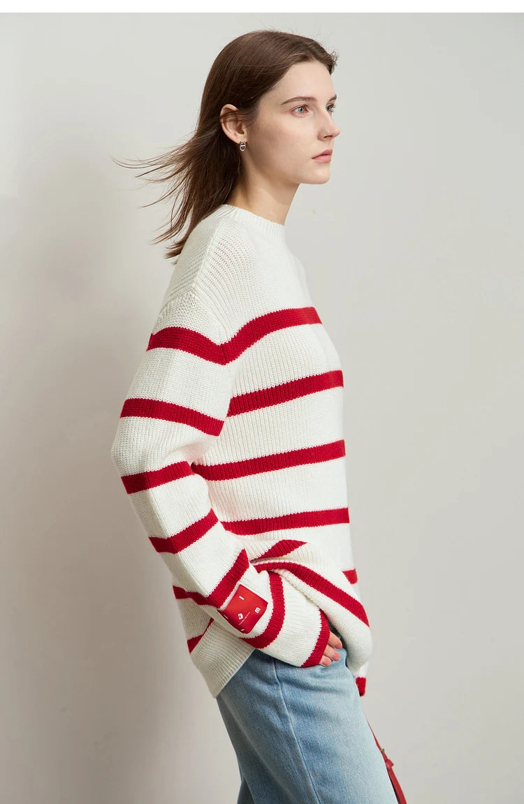 Damen-Strickjacke Streifen Stehkragen Kontrastfarben locker Weihnachten Winter