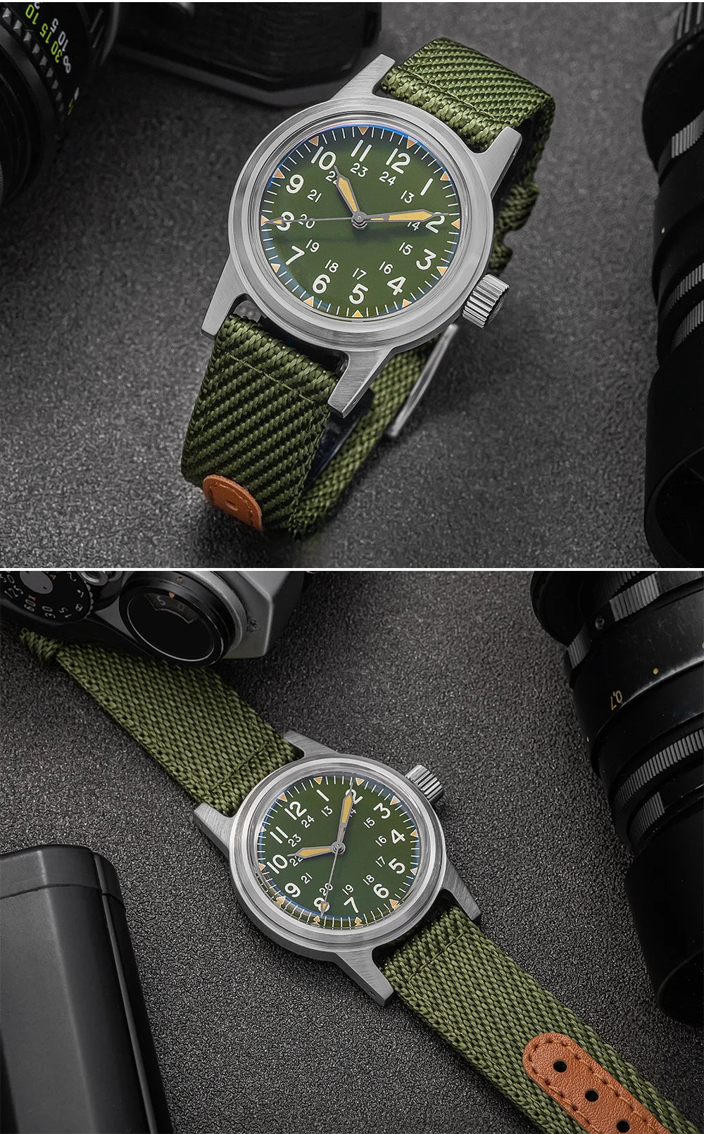Herren-Vintage-Automatikuhr mit Bubble-Glas und Nylonarmband