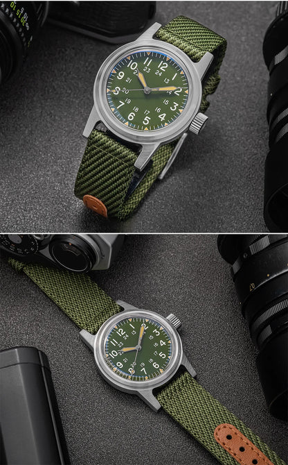 Herren-Vintage-Automatikuhr mit Bubble-Glas und Nylonarmband