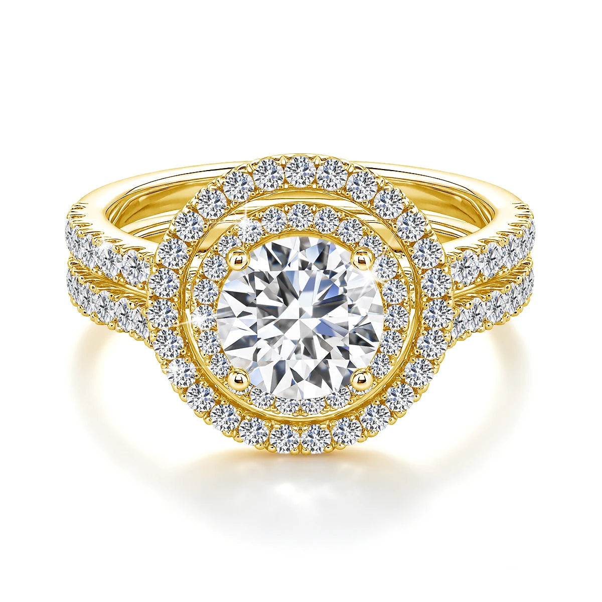 Damen-Verlobungsring-Set aus 925er Silber mit Moissanit Doppel-Halo 7 mm 1,2 ct Luxus-Schmuck