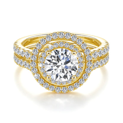 Damen-Verlobungsring-Set aus 925er Silber mit Moissanit Doppel-Halo 7 mm 1,2 ct Luxus-Schmuck