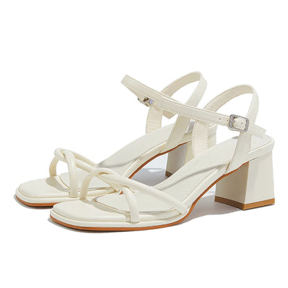 2025, neue Damensandalen, rutschfeste Mode-Sandalen mit quadratischem Absatz für Damen, große Sommer-High-Heels-Damenschuhe mit einem Riemen