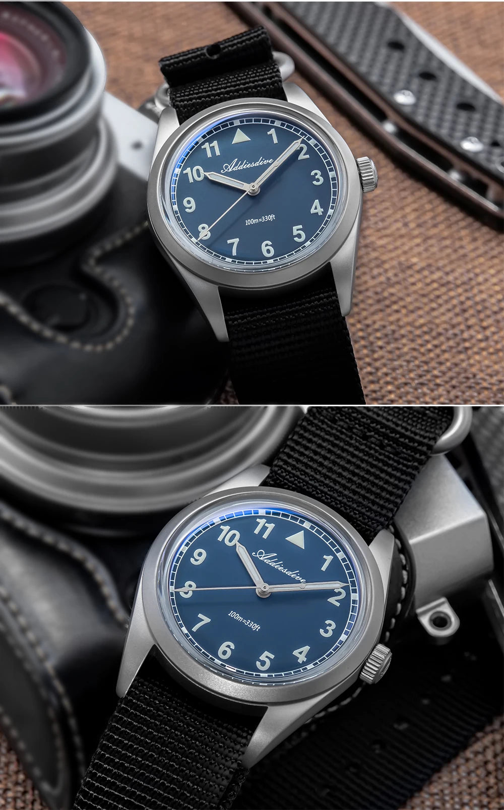 Herren-Quarzuhr mit Bubble-Glas und Nylonarmband