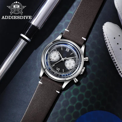 Herren-Chronograph mit Lederarmband und VK64-Werk