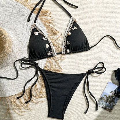 Schwarzes Sexy Bikini-Set mit Push-up für Damen – Brasilianischer Stil für Strand und Pool