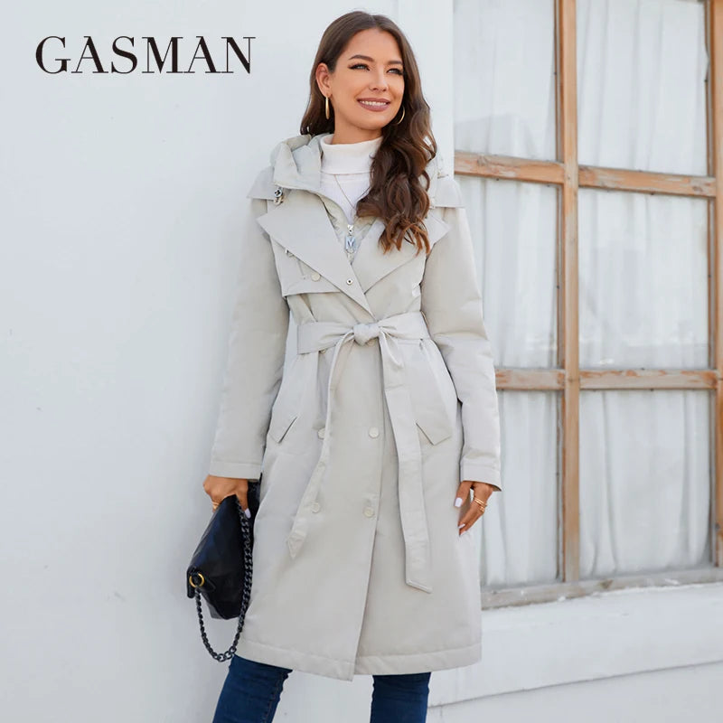 Kurze Damen-Daunenjacke mit Kapuze und Reißverschluss – ideal für Herbst und Frühling