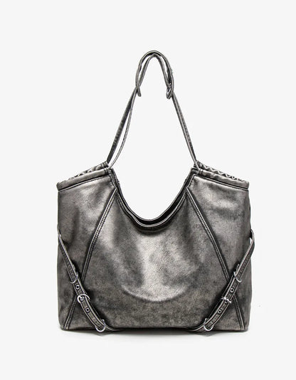 Damen-Schultertasche aus weichem PU mit verstellbaren Schnallenriemen und großem Fassungsvermögen dunkelgrau