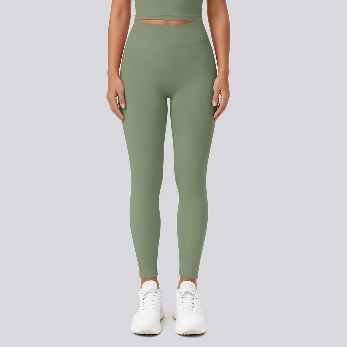 Yoga-Leggings Damen, enganliegend, olivgrün, bis Knöchel, blickdicht