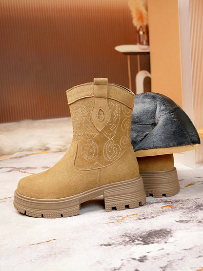 AIYUQI Western Cowboy Boots Women 2025 New Genuine Leather Winter Shoes Boots Women Short Tube Fashion Women's Snow Boots