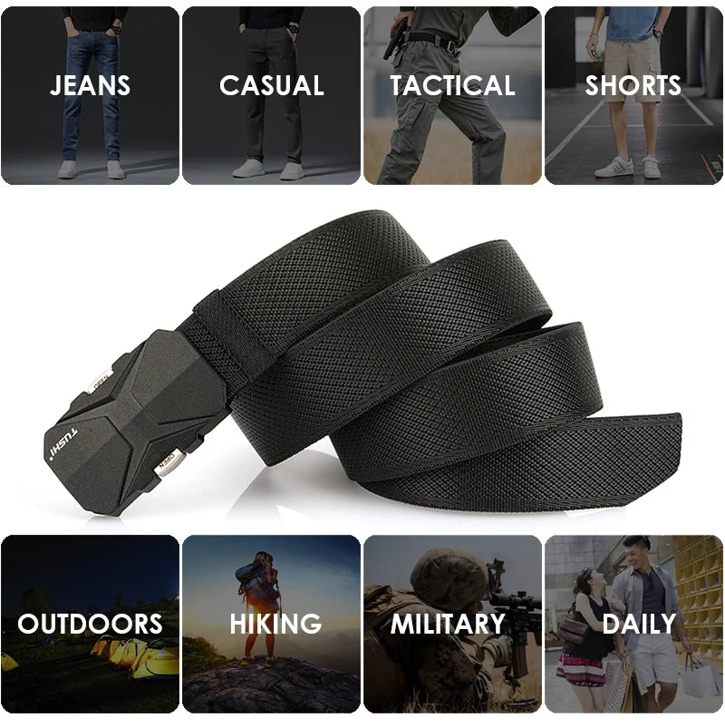Herren-Gürtel Aus Nylonband Elastisch Mit Schnellverschluss Und Matte Metall-Schnalle Für Outdoor
