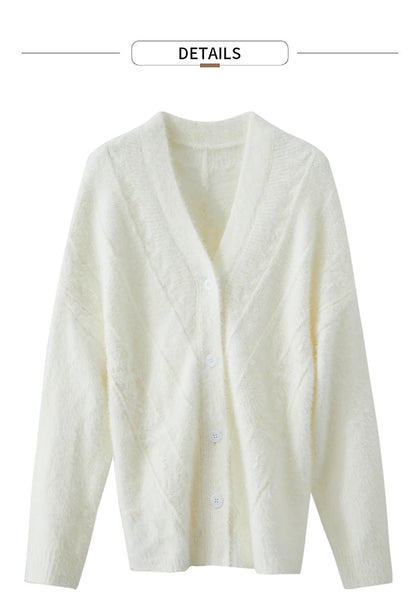 Damen-Strickjacke V-Ausschnitt Nerz-Imitat locker dick Winter