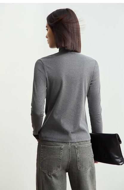 Damen Rollkragen-T-Shirt aus besticktem Fleece für warme Wintertage