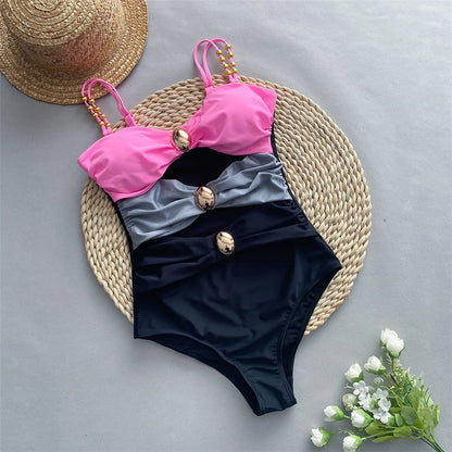 Damen Badeanzug Spleiß Cut-Out Rock gerüscht Einteiler Monokini