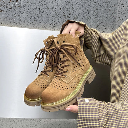 AIYUQI 2025, neue frauen stiefel Vintage loch frauen kurze stiefel