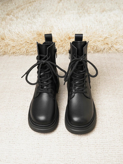 Damen Stiefeletten aus echtem Leder im Retro-Stil mit quadratischem Absatz