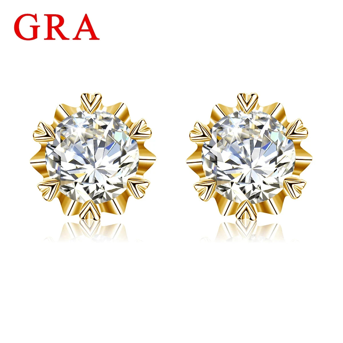 Damen-Moissanit-Ohrstecker mit Zertifikat 1 Ct 6,5 mm Gelbgold-Plattierung Silber 925